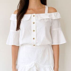 Maeve White Off Shoulder Ruffle Bell Sleeve Blouse Women’s Size 2